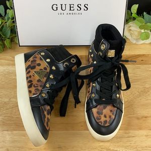 Guess Porcia Black/Cheetah Print High-Top Sneakers 5M